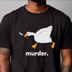 NWT Hilarious Murder Duck Tee Shirt Duck with KnifeOn Black Men’s Unisex Size L